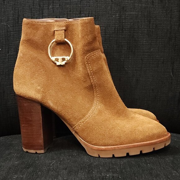 Tory Burch Shoes - Tory Burch Sofia Lug Sole Leather Mid-Heel Booties - Women's Size 6